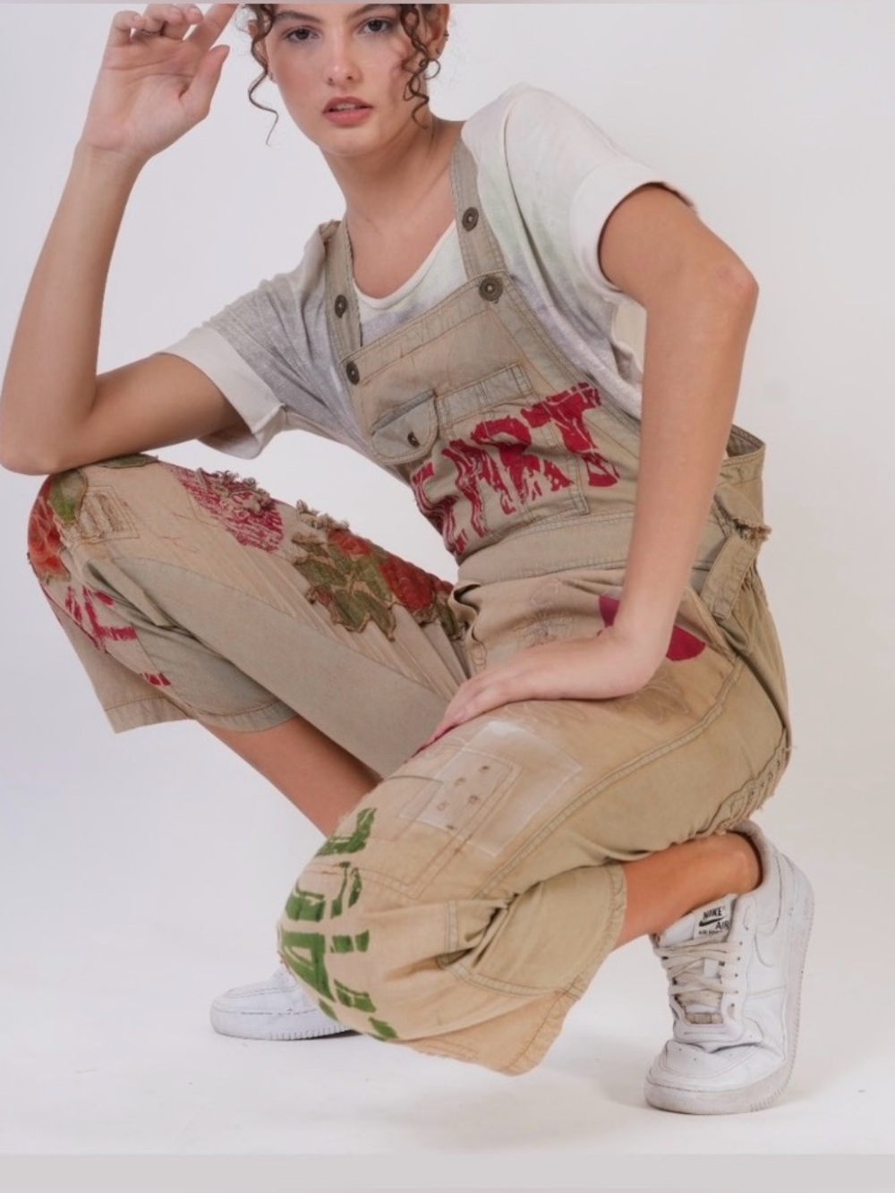 Boho Floral Patchwork Overalls - Pink & Beige